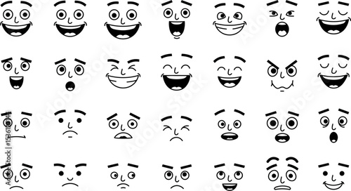 Cartoon faces with different expressions vector set emotions character design illustration drawing art editable stock vector illustration