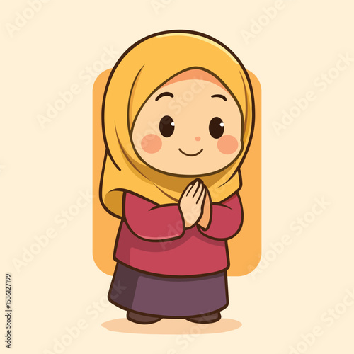 cute chibi muslim girl character illustration