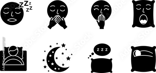 Sleep icons set vector illustration of sleeping positions and sleep cycle phases for sleep tracking app editable stock vector illustration