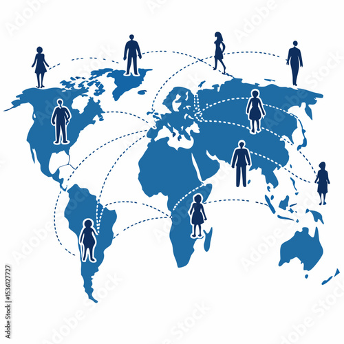 Global Network Connection Blue People Icons World Map