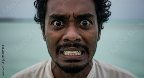 Close-up Portrait of a Man Showing Fear and Anxiety