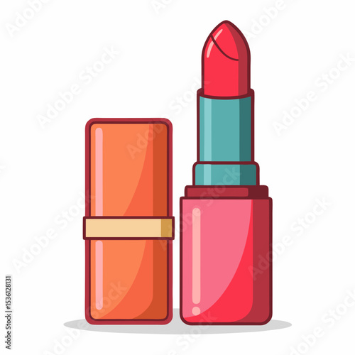 Red Lipstick Tube and Case on White Background makeup