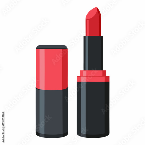 Red Lipstick Tube and Cap Isolated on White makeup