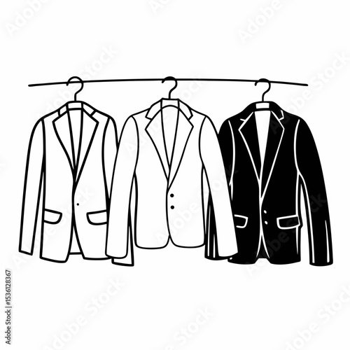 Three Mens Suits Hanging on a Clothes Rail Line Art 1