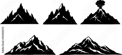 Vector mountains peaks silhouette set mountain range with snow volcano landscape adventure outdoor 100 editable stock vector illustration