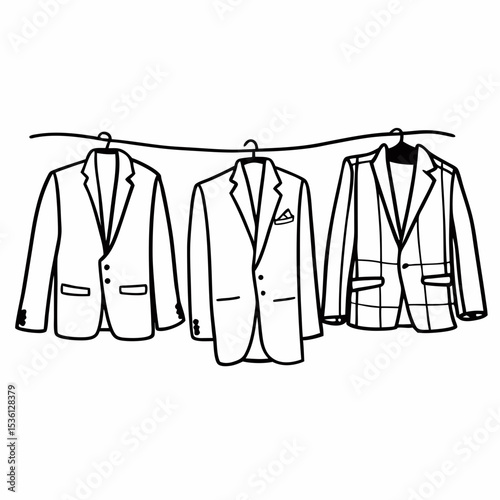 Three Mens Suits Hanging on a Clothes Rail Line Art