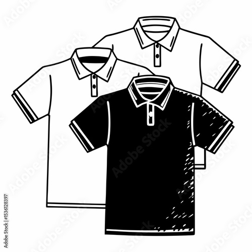Three Polo Shirts Black White Apparel Design Template