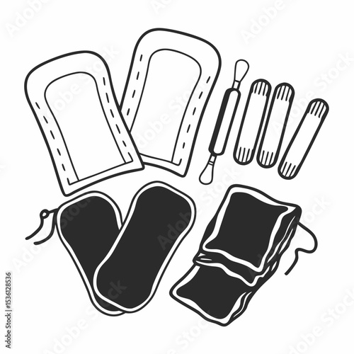 Waxing Kit Supplies Hand Drawn Illustration Black White