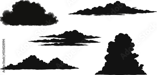 Black cloud silhouette vector illustration set for design elements weather sky nature background 100 editable stock vector illustration