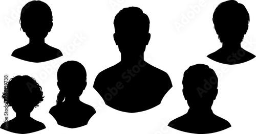 Silhouette people heads group family anonymous profile avatar person human unknown face community 100 char editable stock vector illustration