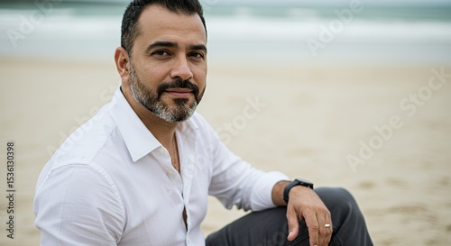 Man on Beach in White Shirt