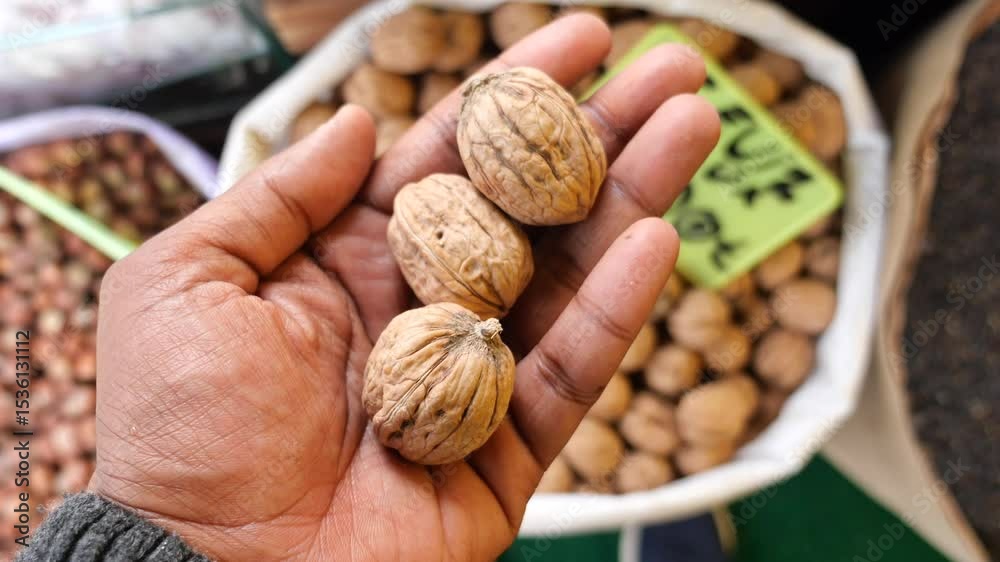 Discovering fresh walnuts at a local market