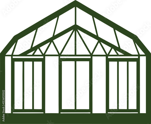 Greenhouse Silhouette Line Art Vector Illustration On White Background