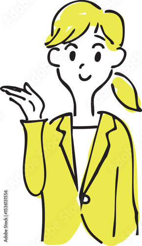 Smiling woman giving instructions – guide or explanation character illustration