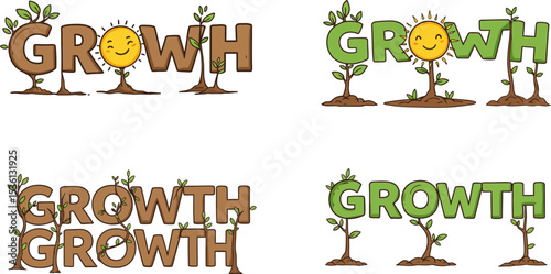 Growth concept illustration with plants and sun for business and personal development ideas 100 editable stock vector illustration