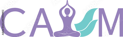 Calm yoga meditation logo design for wellness and relaxation studio or center with lotus pose and leaves editable stock vector illustration