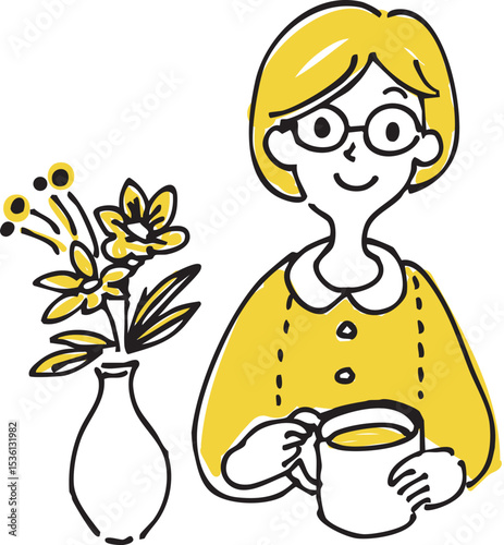 Relaxing woman illustration – female character taking a break in hand-drawn style