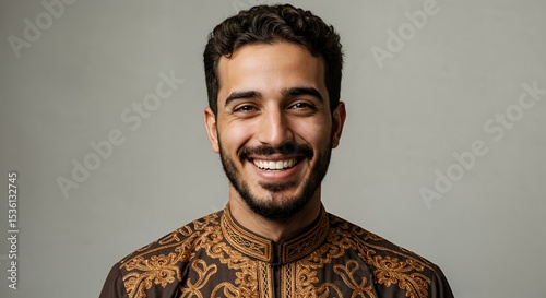 Portrait of a Smiling Man in Traditional Attire