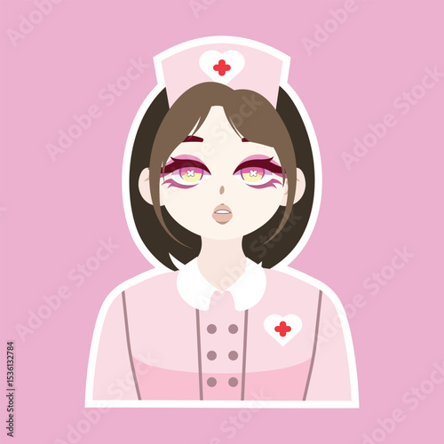 Colored Cute Nurse Profession Avatar Cartoon Illustration