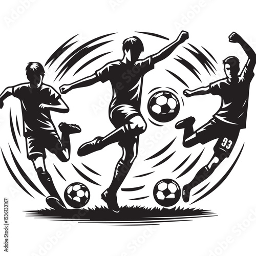 silhouette of people playing soccer, editable vector image