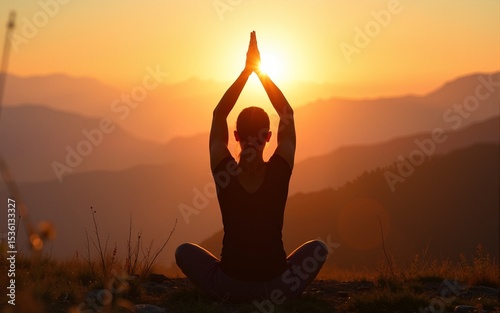 Yoga / Meditation im Gebirge bei Sonnenaufgang. High quality