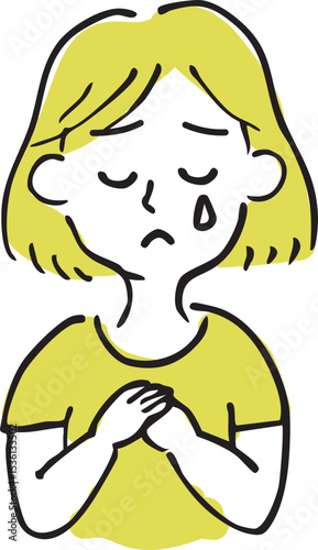Sad woman with downcast expression – emotional illustration of grief or anxiety