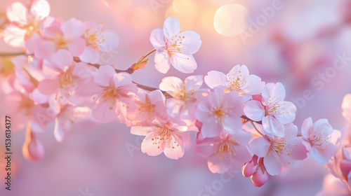 Blooming Cherry Blossoms in Spring Light