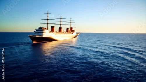 Man wearing cap in uniform on vessel looking out at the sea during beautiful golden sunset