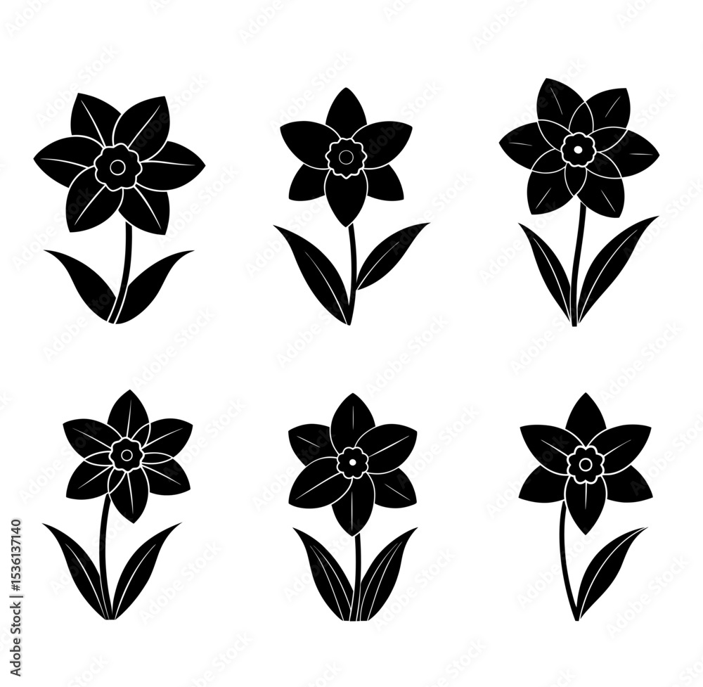 Fototapeta premium Daffodil flower silhouette white background vector