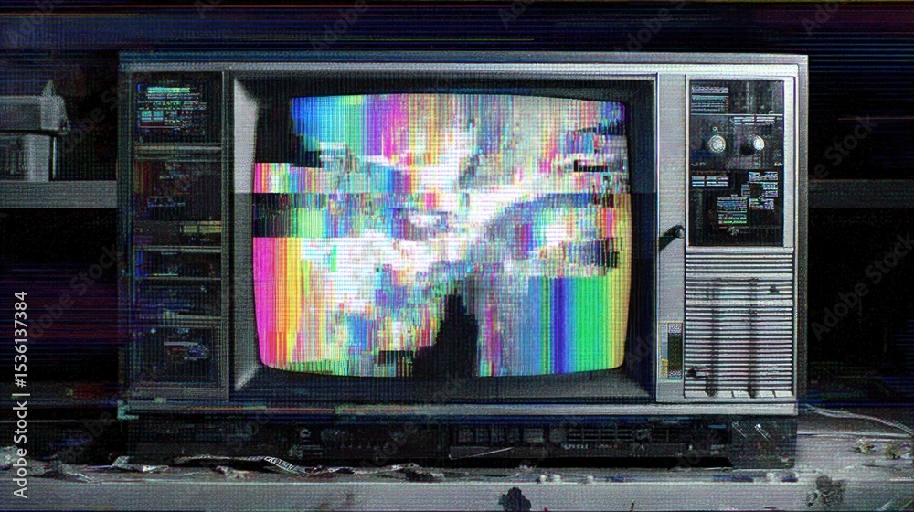 Obraz premium 1980s-style screen with abstract broadcast errors and technical problems