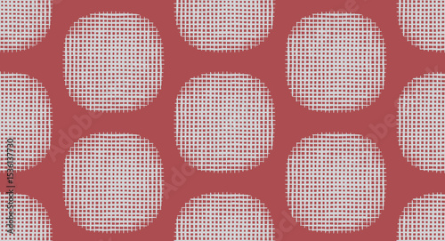 Hand drawn abstract criss cross brush lines rounded rectangular shapes seamless pattern, Japanese wood carving, bamboo weaving, basketry texture background in muted red, minimal graphic for textile