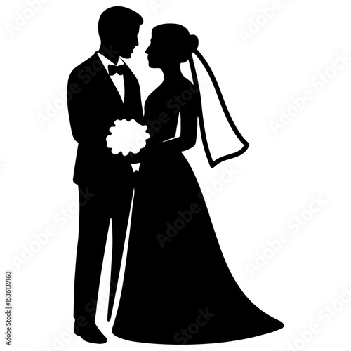 silhouette of bride and groom