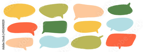 Colored hand drawn speech bubble collection. Doodled dialog box set. Scribbled textured marker comic talk frames. Bright sketched chat box pack. Red, blue, green balloon text box bundle. Vector 