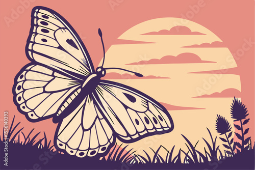 Sunset silhouette of a Lycaenidae butterfly