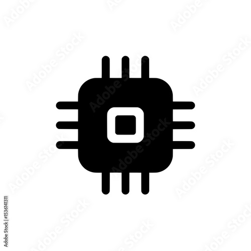 Icon of a microchip with central square and extended connectors, representing core processing units in computing and digital design.