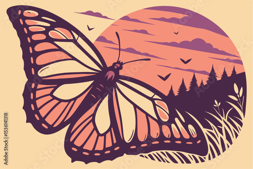 Twilight Wings: Butterfly Silhouette Against Sunset Glow