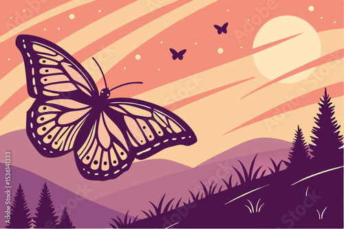 Twilight Wings: Butterfly Silhouette Against Sunset Glow