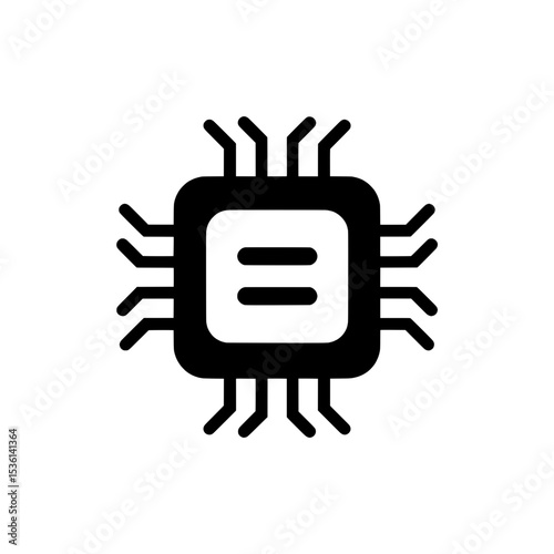 Icon of a square-shaped processor with multiple symmetrical connectors and a central block, symbolizing electronic devices.