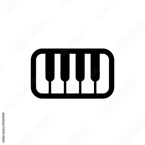 Flat icon of a digital piano or keyboard with rectangular keys and control panel, ideal for music, audio, and production themes