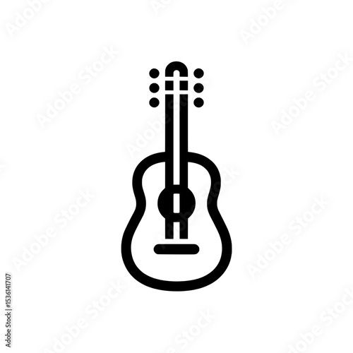 Outline icon of an acoustic guitar with six tuning pegs and soundhole, suitable for music and performance illustrations.