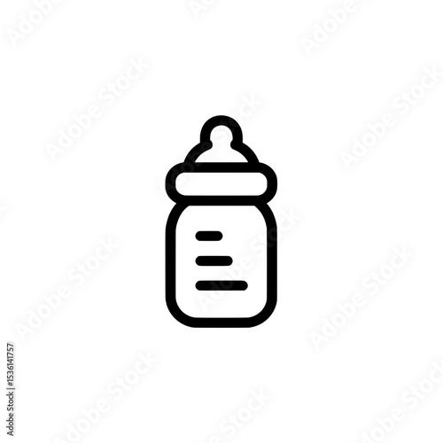Simple outline icon of a baby feeding bottle with rounded cap and measurement markings, suitable for infant care or parenting visuals.