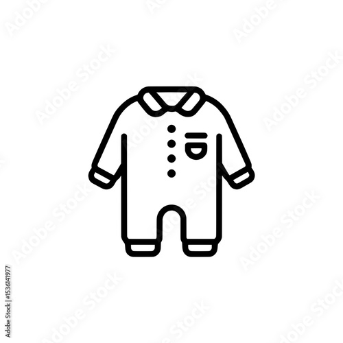 Clean outline icon of a baby jumpsuit featuring a collar and front buttons, designed for babywear illustrations.