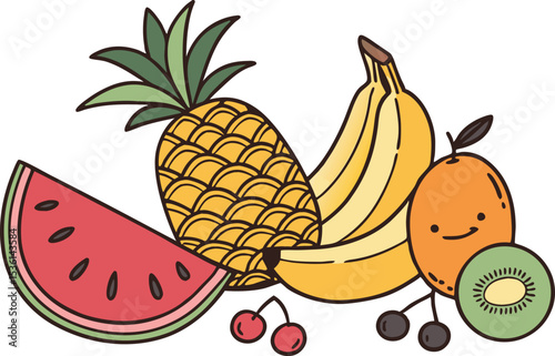 Colorful Summer Fruits Collection illustration collection. Colorful Colorful Summer Fruits Collection design set. Colorful Summer Fruits Collection icons and elements