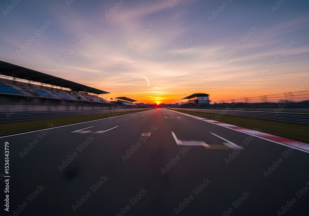Naklejka premium Sunset race track with blurred road.