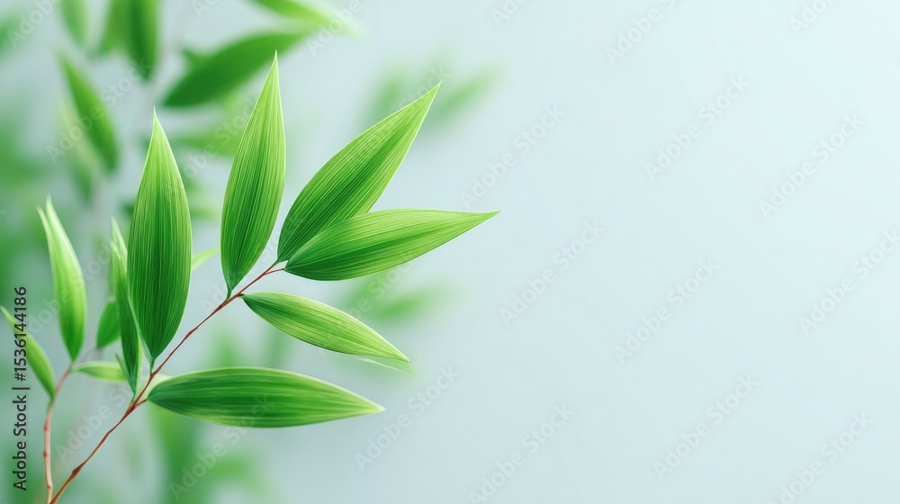 Fototapeta premium close-up of asian-inspired minimalistic arrangement featuring single elegant bamboo shoot against soft white background