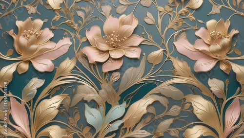 Elegant Floral Pattern with Golden Accents on a Dark Background