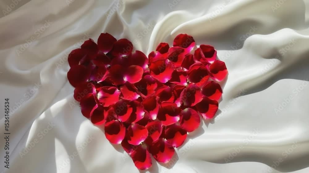 red heart with petals on a white background