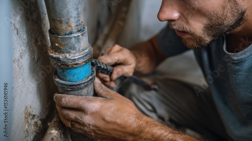 Plumber at Work: A skilled plumber is meticulously inspecting a pipe, using tools and expertise to ensure the proper function of plumbing system.