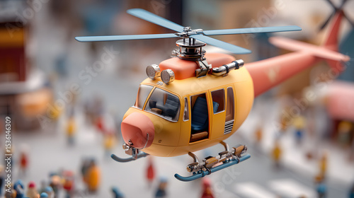 3d cartoon Of a miniature helicopter on a rescue