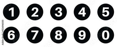 Colorful Round Number Icons Set – Digits 0 to 10 with Long Shadow Style. Vector illustration 